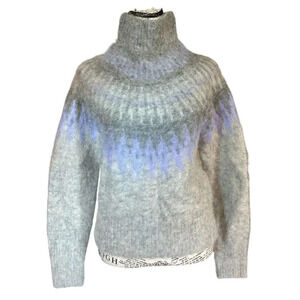 Banana Republic Size S Light Gray Alpaca Chunky Knit Fuzzy Fairisle Sweater